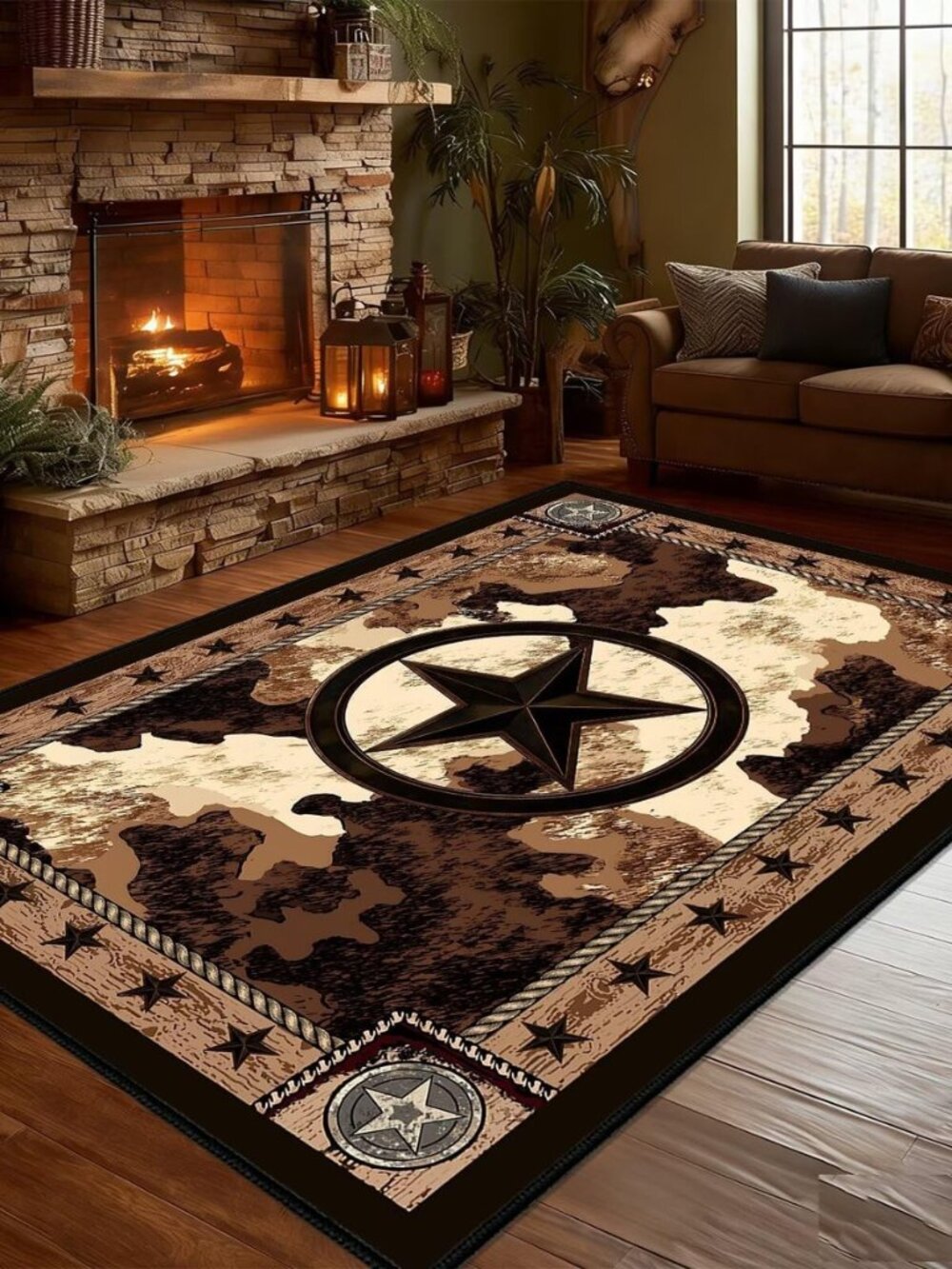 Western Rugs Rustic Area Rug 5x7 Area Carpets for Bedroom,Texas Star,Brown